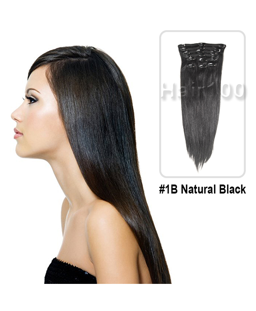 Clip in Hair Extensions 1B Natural Black