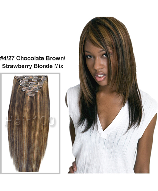 Buy Clip in Hair Extensions 4/27 Chocolate Brown/Strawberry Blonde from  hair100