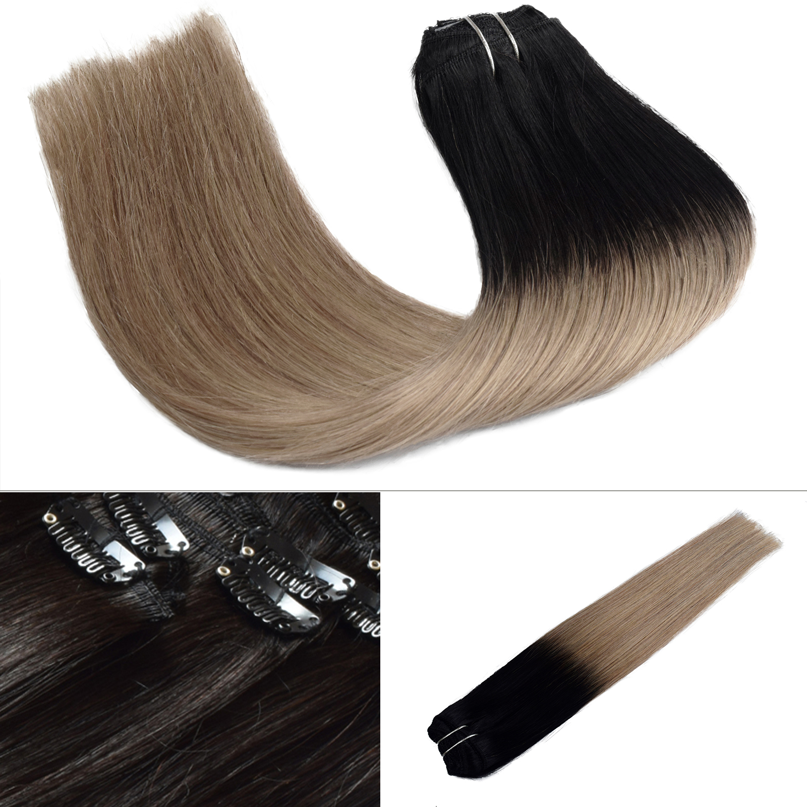 Buy clip in Hair Extensions Ombre 1B to 8 from hair100.